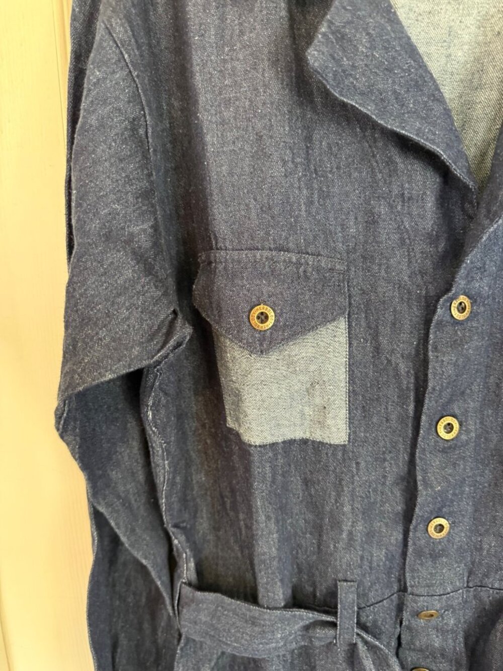 Stock MFG Herbology Denim Long Sleeve Wide Leg Jumpsuit Women's Large - Picture 3 of 6